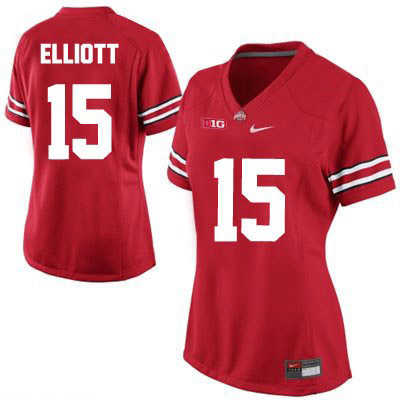 Ohio State Buckeyes Women's Ezekiel Elliott #15 Red Authentic Nike College NCAA Stitched Football Jersey CF19E47CY